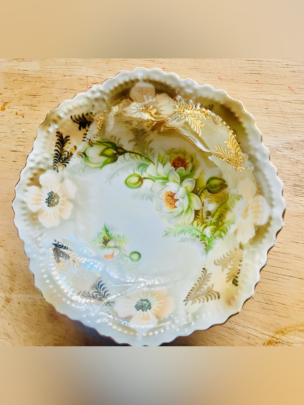 Vintage Lichtenburg Germany Porcelain Floral Bowl | Iridescent Lustreware | Gold